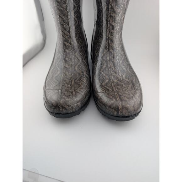 Ugg Rain Boots Size 7 Knee High Women's Gray Cable Knit Pattern Rubber - Picture 2 of 11